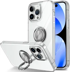 Apple iPhone 15 Pro Hoesje met Magnetische Kickstand Ring Transparant afbeelding