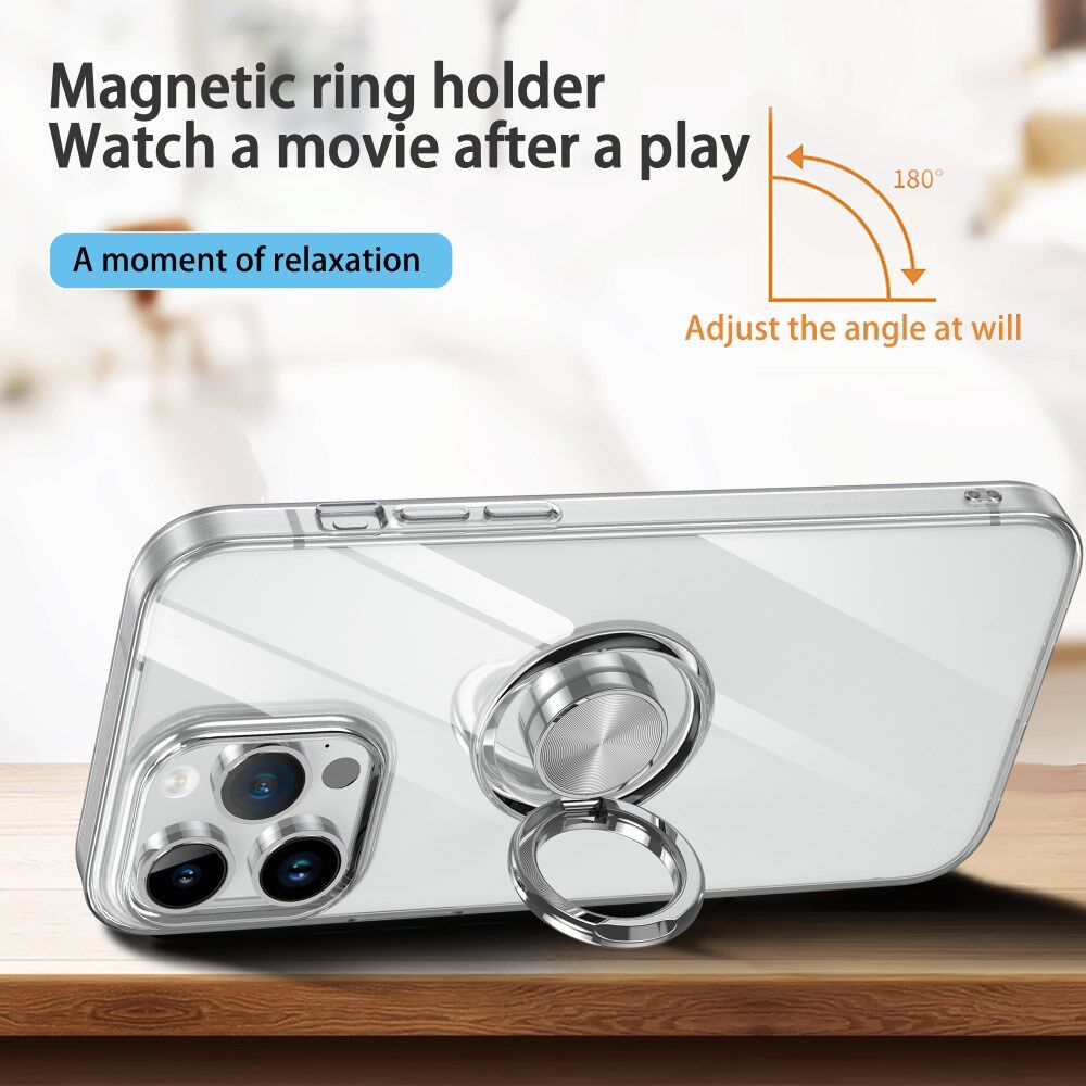 Apple iPhone 15 Pro Hoesje met Magnetische Kickstand Ring Transparant afbeelding 3