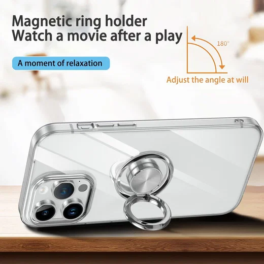Apple iPhone 15 Pro Hoesje met Magnetische Kickstand Ring Transparant afbeelding 3