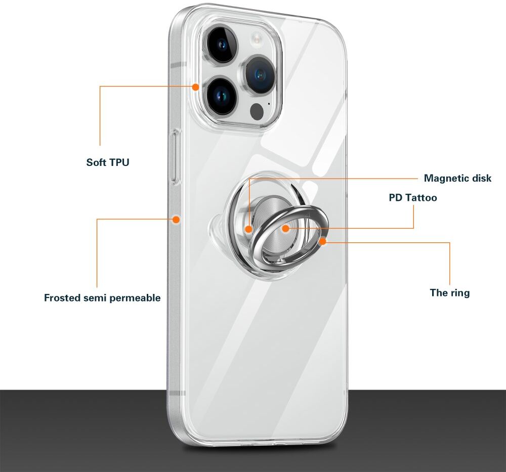 Apple iPhone 15 Pro Hoesje met Magnetische Kickstand Ring Transparant afbeelding 9