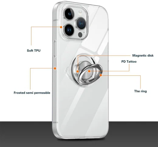 Apple iPhone 15 Pro Hoesje met Magnetische Kickstand Ring Transparant afbeelding 9