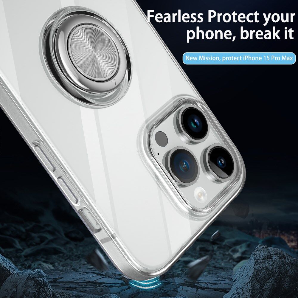 Apple iPhone 15 Pro Hoesje met Magnetische Kickstand Ring Transparant afbeelding 10
