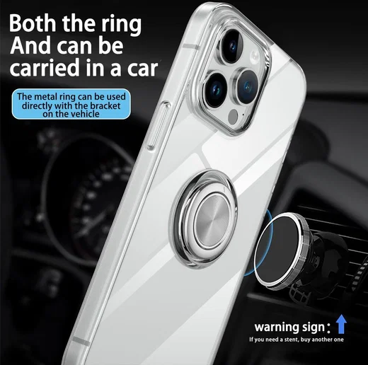 Apple iPhone 15 Pro Hoesje met Magnetische Kickstand Ring Transparant afbeelding 5