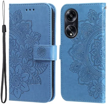 Oppo A98 Hoesje Wallet Flower Book Case Kunstleer Blauw