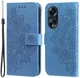 Oppo A98 Hoesje Wallet Flower Book Case Kunstleer Blauw afbeelding 1