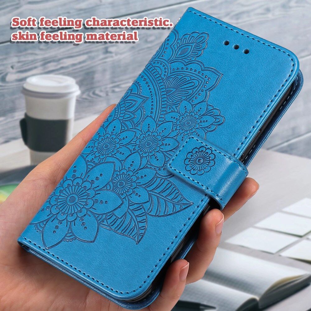 Oppo A98 Hoesje Wallet Flower Book Case Kunstleer Blauw afbeelding 5