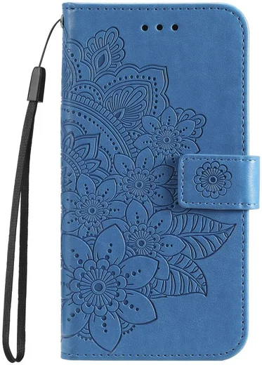 Oppo A98 Hoesje Wallet Flower Book Case Kunstleer Blauw afbeelding 9