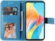 Oppo A98 Hoesje Wallet Flower Book Case Kunstleer Blauw afbeelding 2