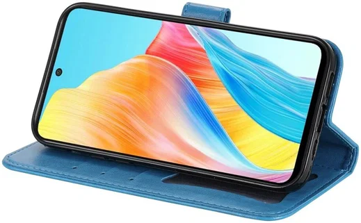 Oppo A98 Hoesje Wallet Flower Book Case Kunstleer Blauw afbeelding 11