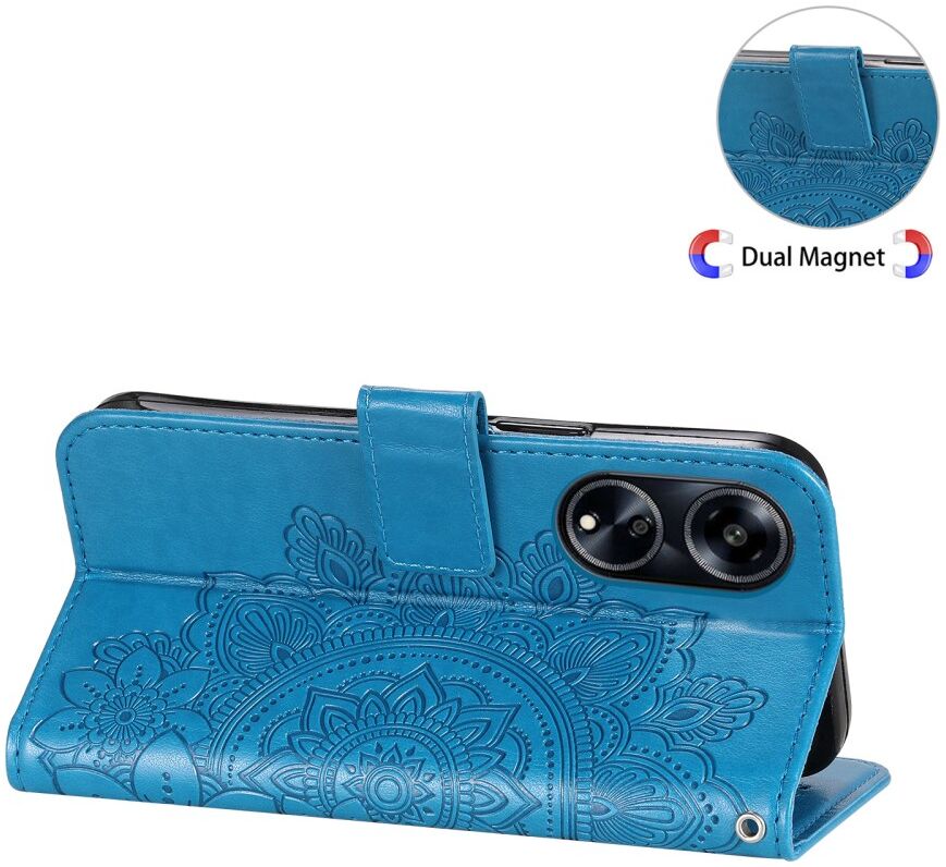 Oppo A98 Hoesje Wallet Flower Book Case Kunstleer Blauw afbeelding 13