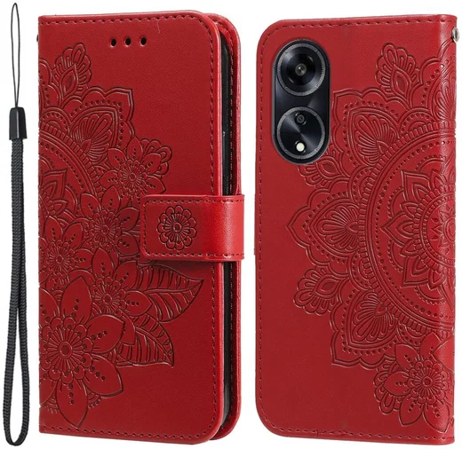 Oppo A98 Hoesje Wallet Flower Book Case Kunstleer Rood afbeelding 1