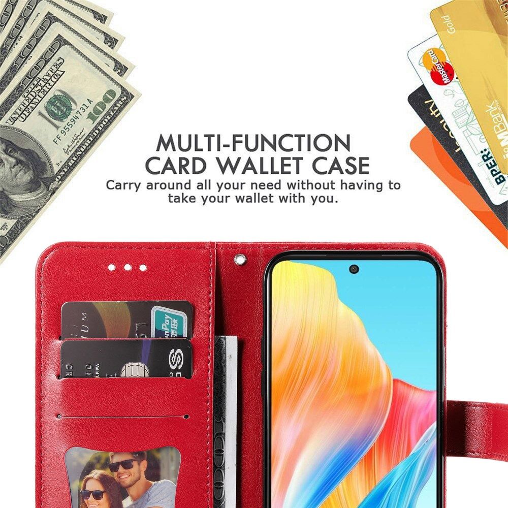 Oppo A98 Hoesje Wallet Flower Book Case Kunstleer Rood afbeelding 3