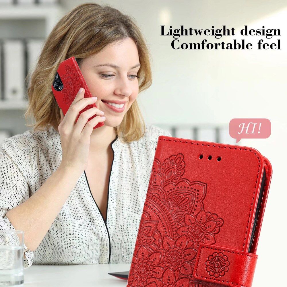 Oppo A98 Hoesje Wallet Flower Book Case Kunstleer Rood afbeelding 6