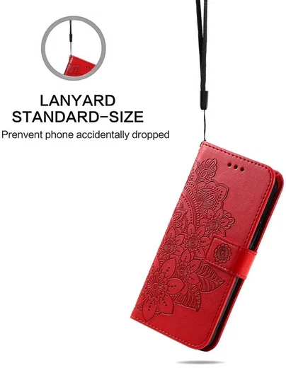 Oppo A98 Hoesje Wallet Flower Book Case Kunstleer Rood afbeelding 7