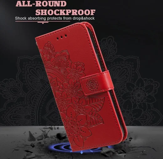 Oppo A98 Hoesje Wallet Flower Book Case Kunstleer Rood afbeelding 8
