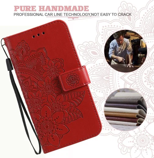 Oppo A98 Hoesje Wallet Flower Book Case Kunstleer Rood afbeelding 4