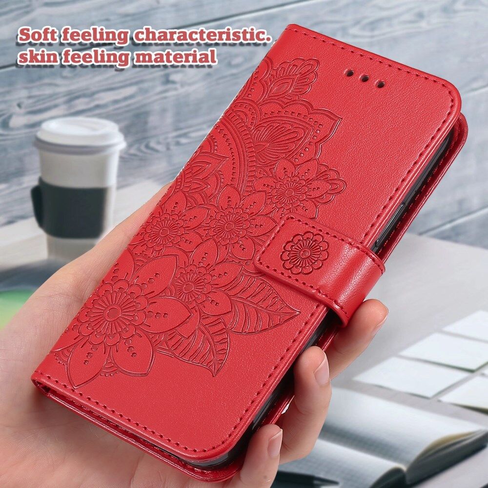Oppo A98 Hoesje Wallet Flower Book Case Kunstleer Rood afbeelding 5