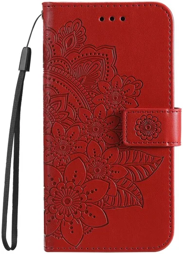 Oppo A98 Hoesje Wallet Flower Book Case Kunstleer Rood afbeelding 9