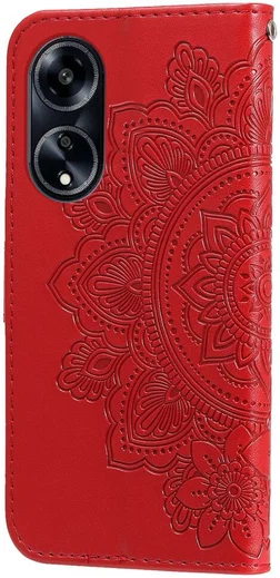 Oppo A98 Hoesje Wallet Flower Book Case Kunstleer Rood afbeelding 10