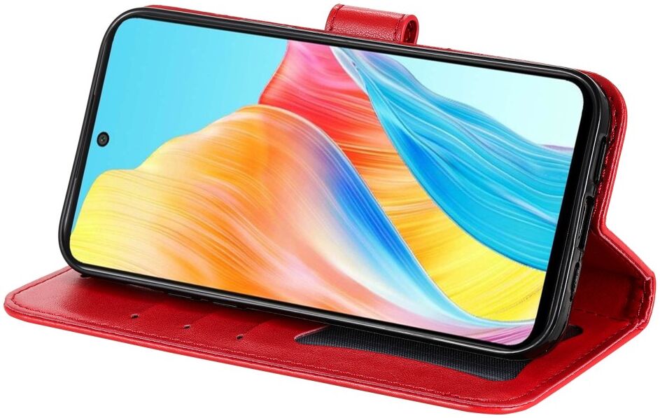 Oppo A98 Hoesje Wallet Flower Book Case Kunstleer Rood afbeelding 11