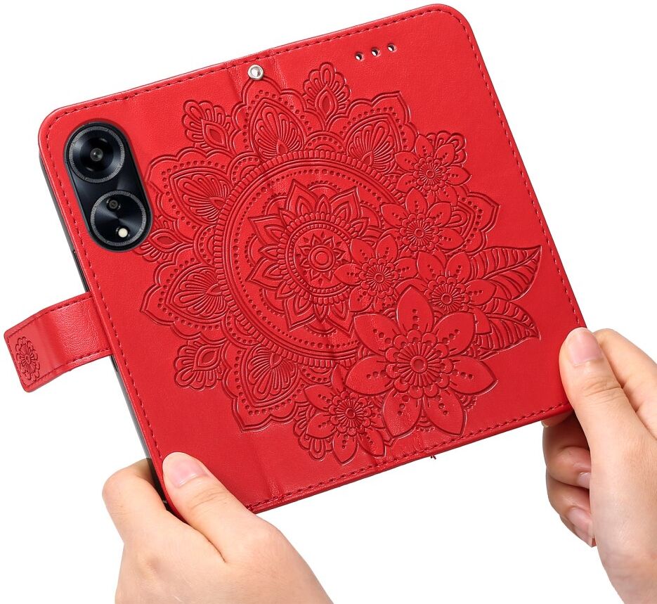 Oppo A98 Hoesje Wallet Flower Book Case Kunstleer Rood afbeelding 12