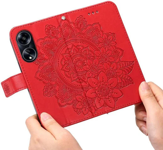 Oppo A98 Hoesje Wallet Flower Book Case Kunstleer Rood afbeelding 12