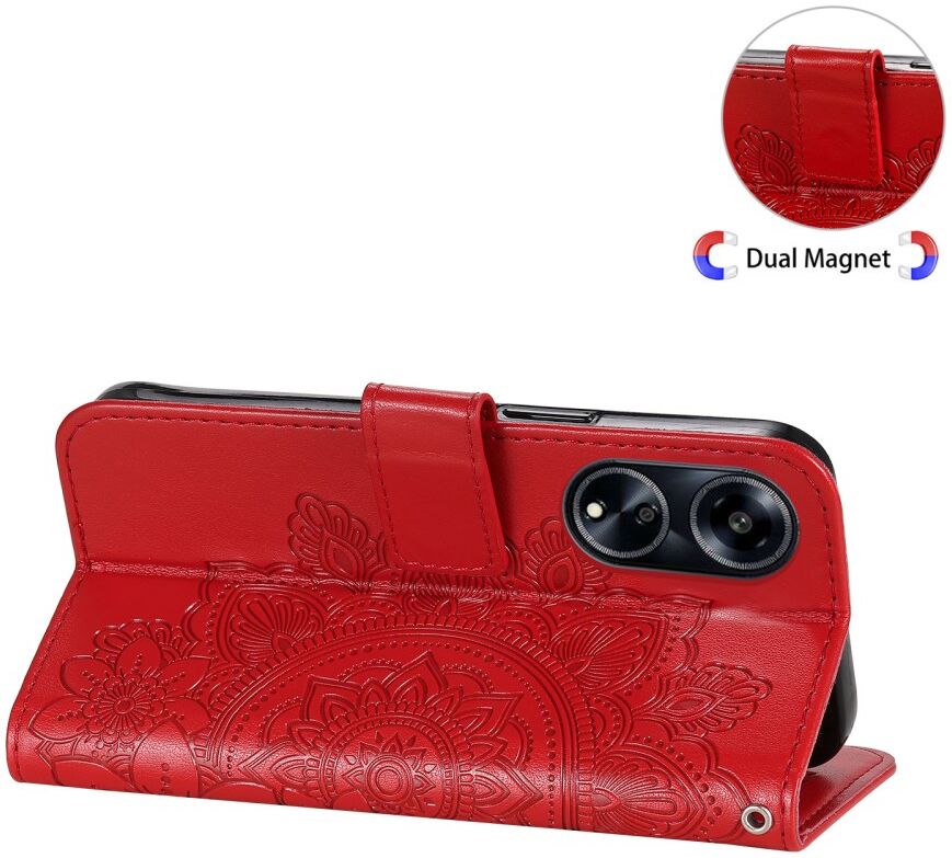 Oppo A98 Hoesje Wallet Flower Book Case Kunstleer Rood afbeelding 13