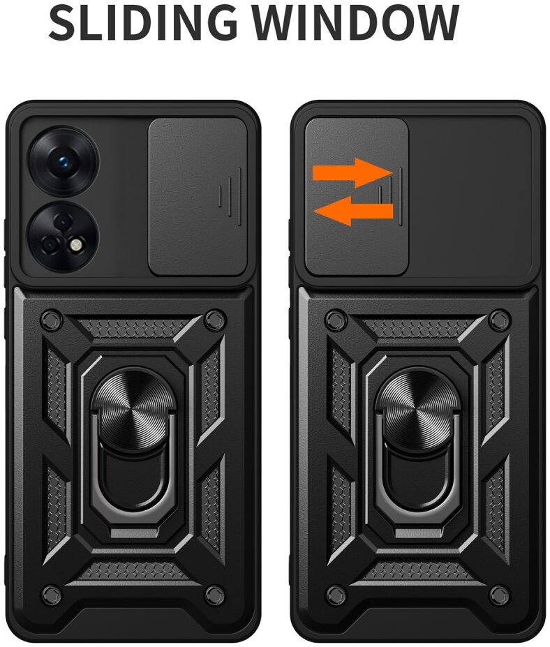 Oppo Reno8 T Hoesje met Camera Slider en Kickstand Ring Zwart afbeelding 2