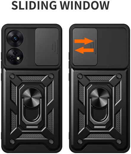 Oppo Reno8 T Hoesje met Camera Slider en Kickstand Ring Rood afbeelding 2