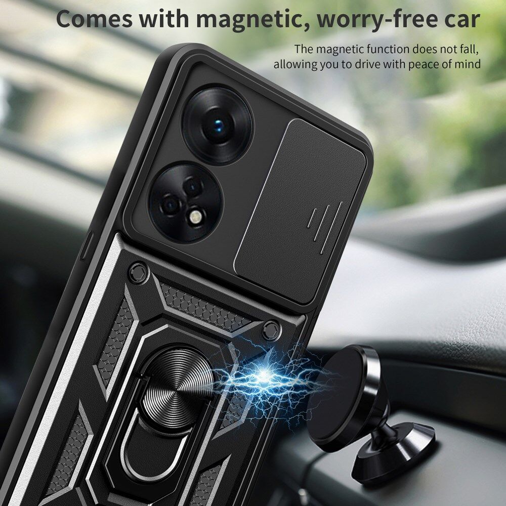 Oppo Reno8 T Hoesje met Camera Slider en Kickstand Ring Rood afbeelding 3