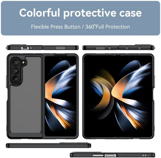 Samsung Galaxy Z Fold 5 Hoesje Acryl Back Cover Transparant Zwart afbeelding 6