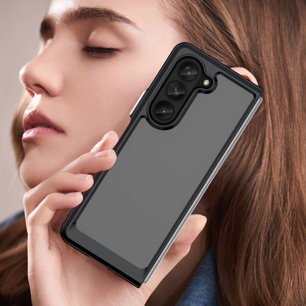 Samsung Galaxy Z Fold 5 Hoesje Acryl Back Cover Transparant Zwart afbeelding 7