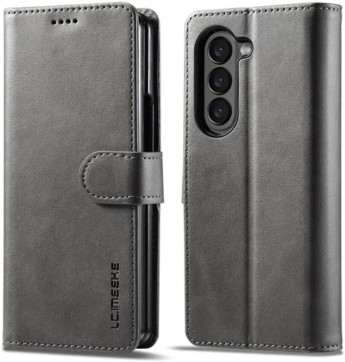 LC.IMEEKE Samsung Galaxy Z Fold 5 Hoesje Portemonnee Book Case Grijs afbeelding 2