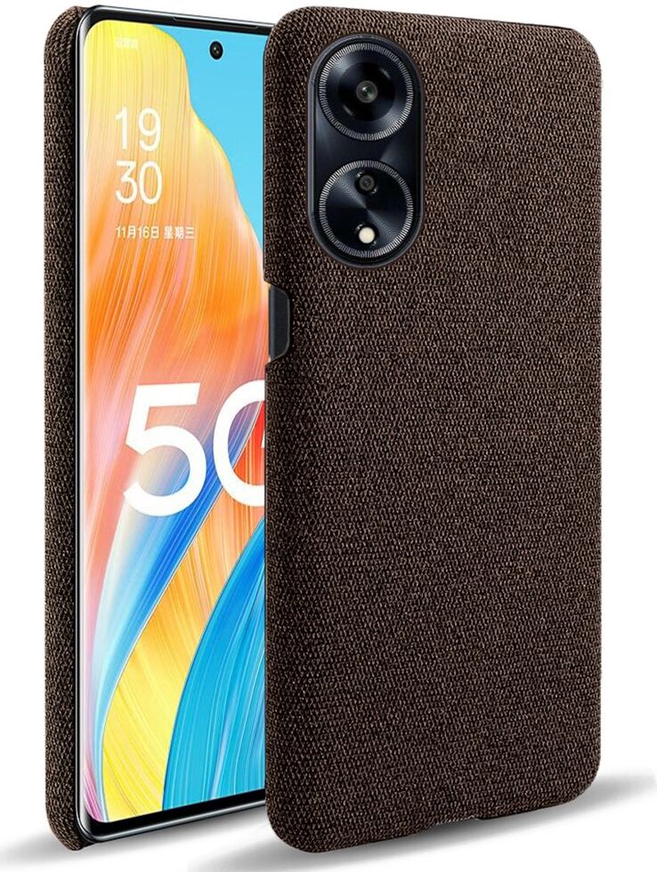 Oppo A98 Hoesje met Stoffen Afwerking Back Cover Bruin afbeelding 1