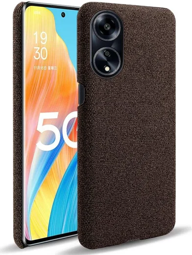 Oppo A98 Hoesje met Stoffen Afwerking Back Cover Bruin afbeelding 1