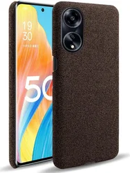 Oppo A98 Hoesje met Stoffen Afwerking Back Cover Bruin afbeelding
