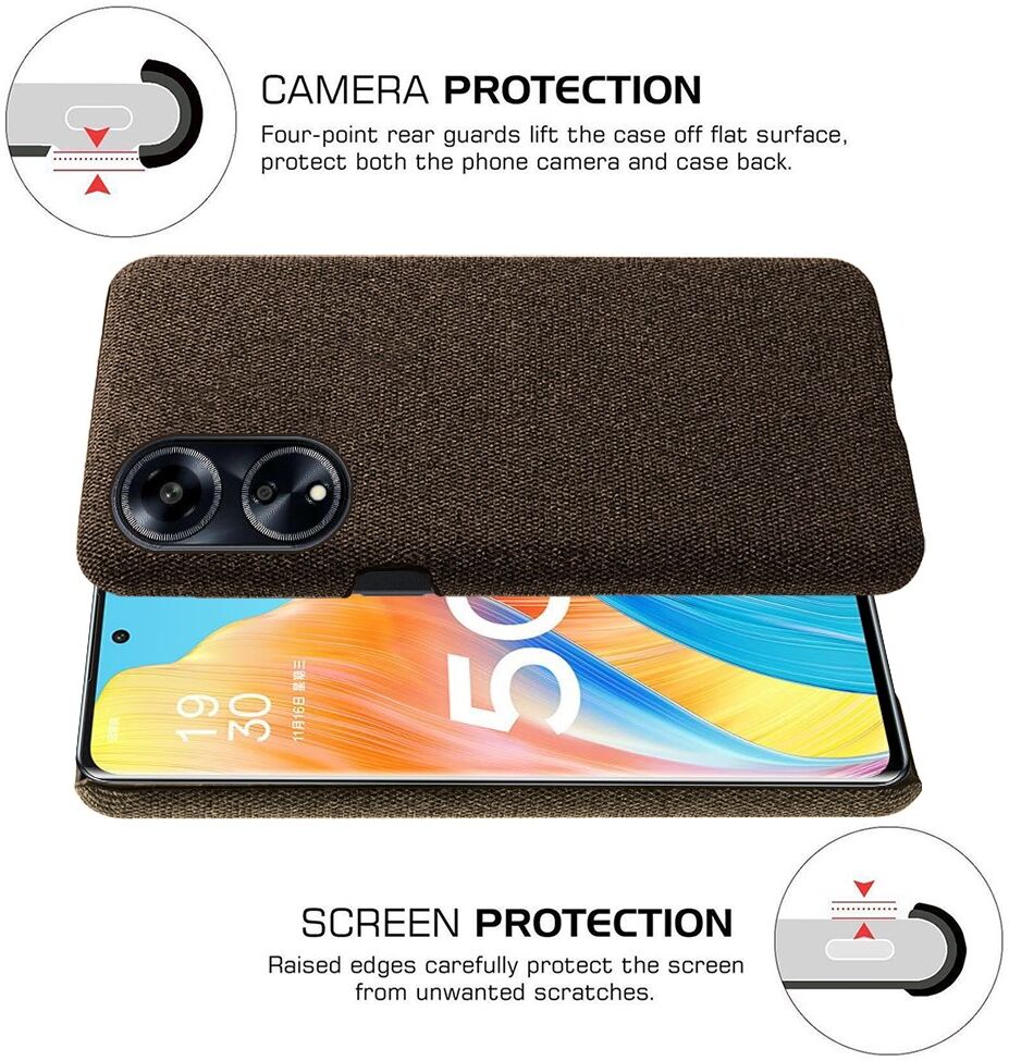 Oppo A98 Hoesje met Stoffen Afwerking Back Cover Bruin afbeelding 4