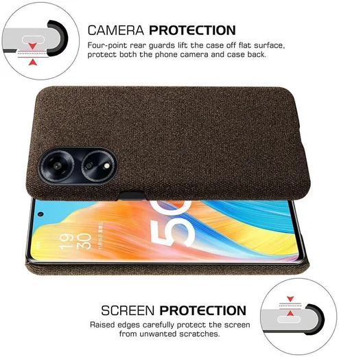 Oppo A98 Hoesje met Stoffen Afwerking Back Cover Bruin afbeelding 4