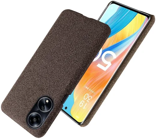 Oppo A98 Hoesje met Stoffen Afwerking Back Cover Bruin afbeelding 5