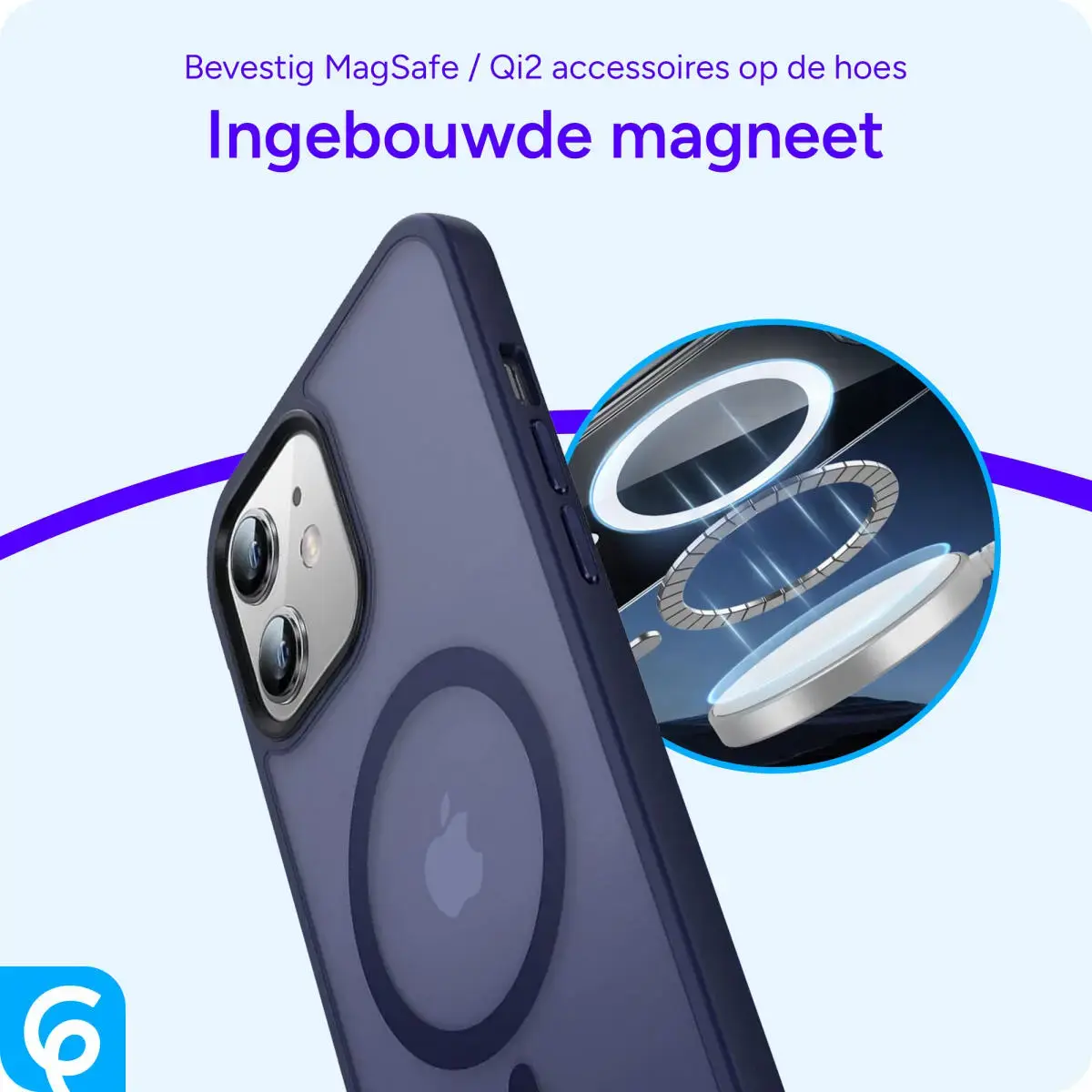 iPhone 12/ 12 Pro MagSafe Hoesje Blauw - Matte Back Cover met Magneet afbeelding 5