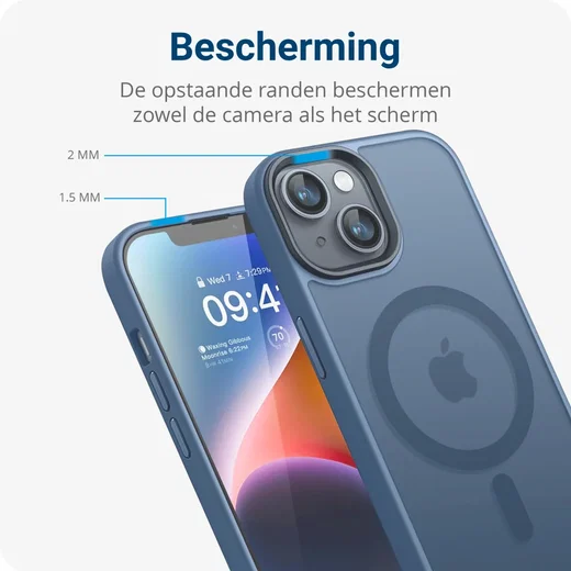 Apple iPhone 14 Hoesje met MagSafe Back Cover Matte Blauw afbeelding 7