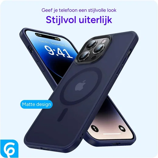 Apple iPhone 14 Pro Hoesje met MagSafe Back Cover Matte Donkerblauw afbeelding 4