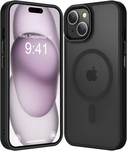 Apple iPhone 15 Hoesje met MagSafe Back Cover Matte Zwart afbeelding 1