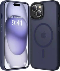 Apple iPhone 15 Hoesje met MagSafe Back Cover Matte Donkerblauw afbeelding