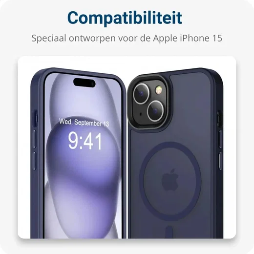 Apple iPhone 15 Hoesje met MagSafe Back Cover Matte Donkerblauw afbeelding 8