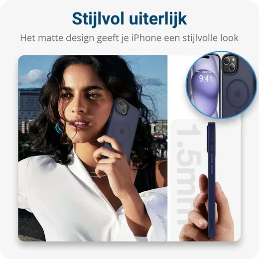 Apple iPhone 15 Hoesje met MagSafe Back Cover Matte Donkerblauw afbeelding 7