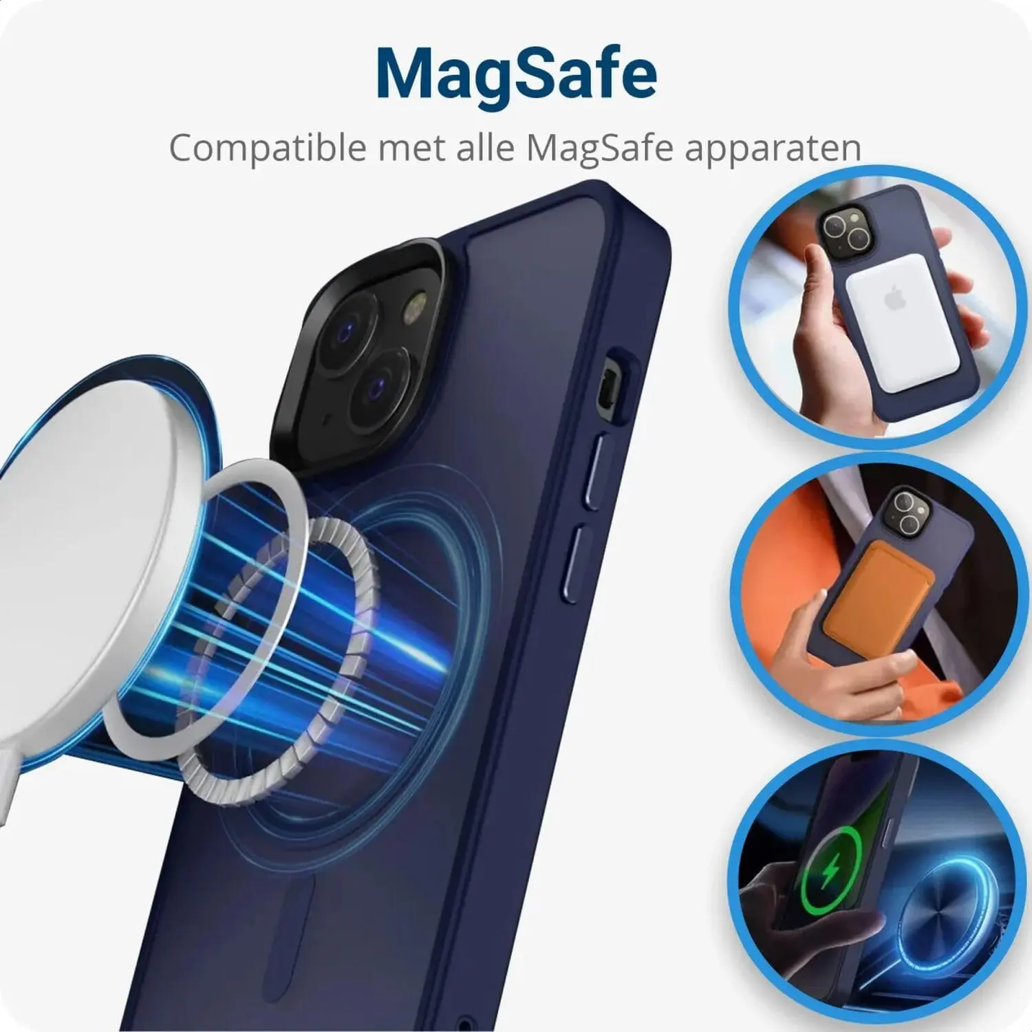 Apple iPhone 15 Hoesje met MagSafe Back Cover Matte Donkerblauw afbeelding 4