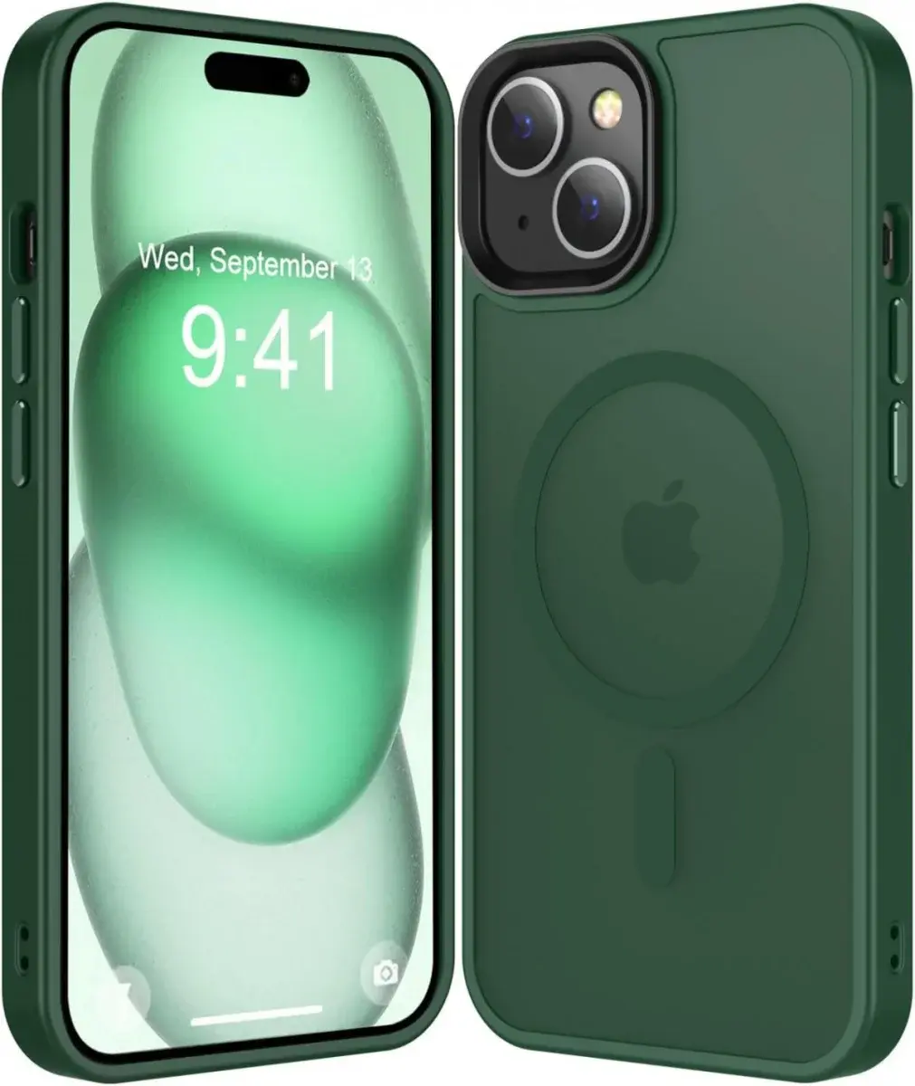 Apple iPhone 15 Hoesje met MagSafe Back Cover Matte Donkergroen afbeelding 1