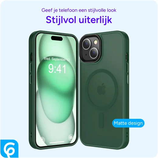 Apple iPhone 15 Hoesje met MagSafe Back Cover Matte Donkergroen afbeelding 4