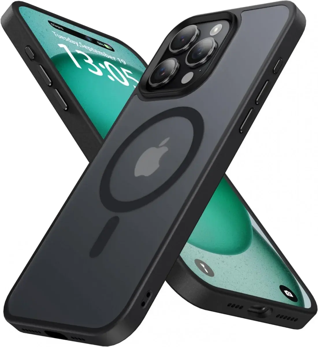 Apple iPhone 15 Pro Hoesje met MagSafe Back Cover Matte Zwart afbeelding 1
